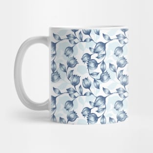 Blue Pastel Elegance: Tulip Silhouette Floral Pattern Mug